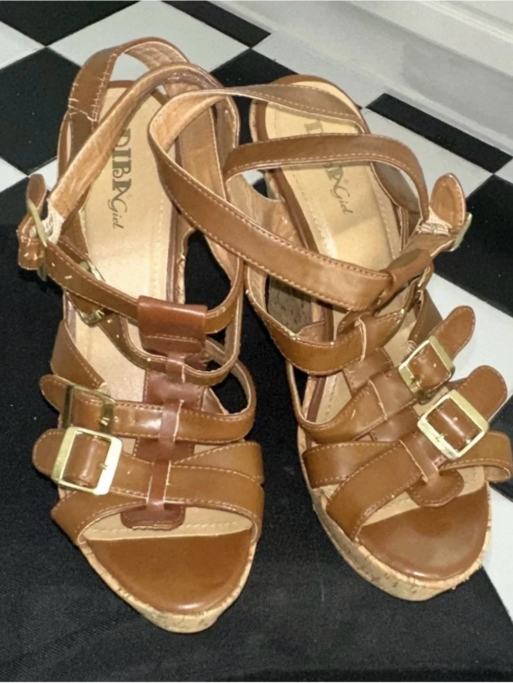 DibaGirl Brown Strappy Wedge Sandals with Buckle Detail